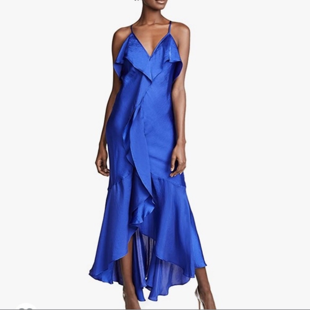 Misa Los Angeles Aina Vibrant Royal Blue High Low Ruffle Gown XS